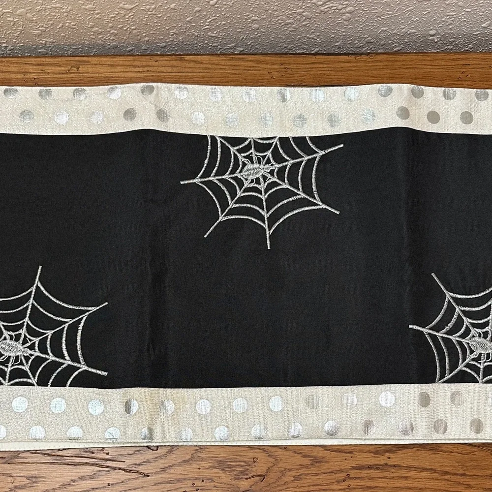 Black and Silver Spider Web Table Runner
